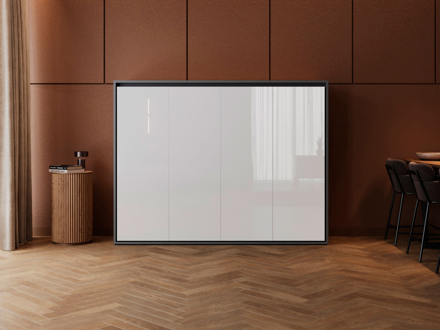 M2 Skabsseng Lav Model 160x200cm Farve Skab: Antracit Front: Hvid Højglans