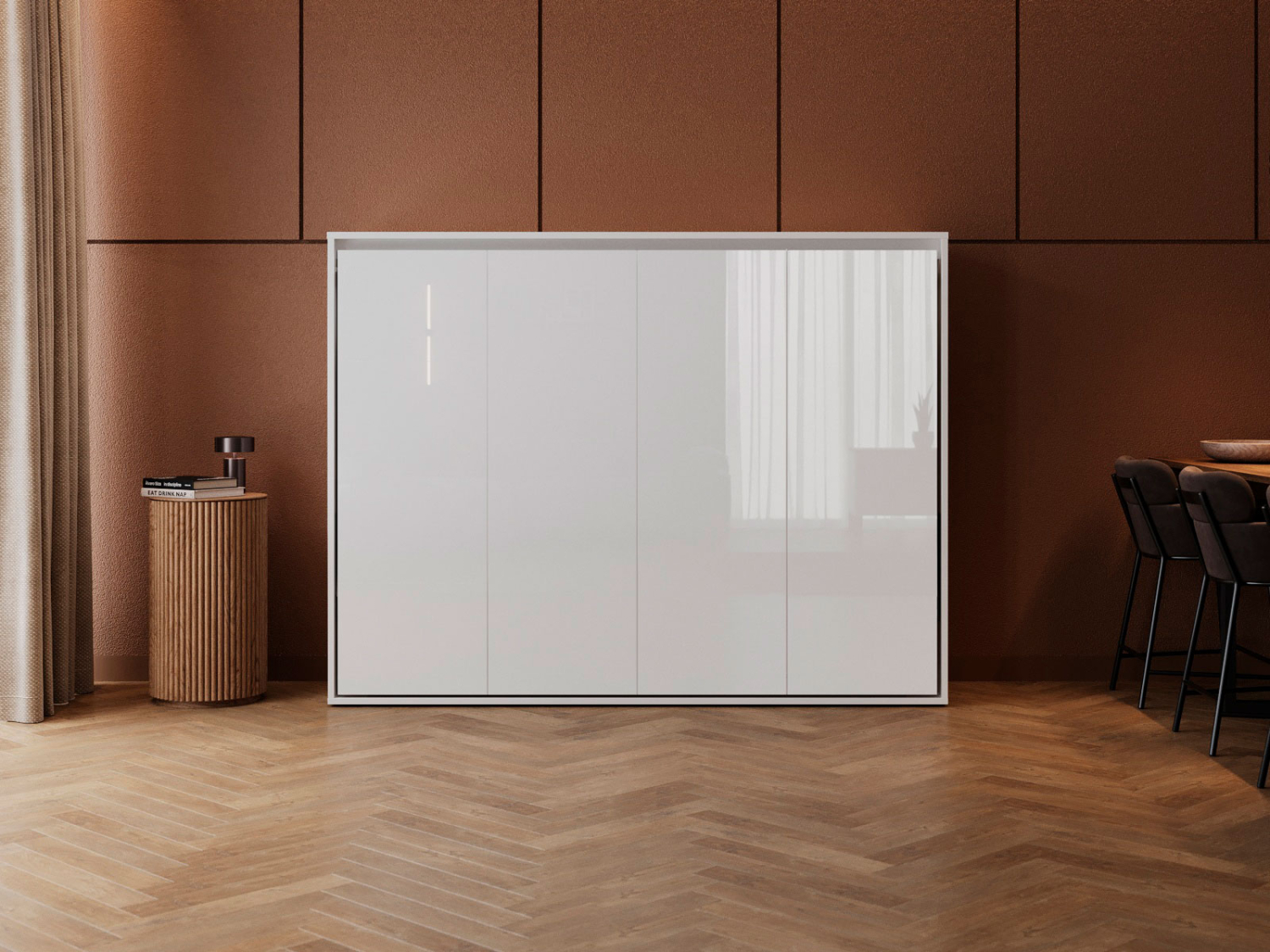 M2 skabsseng, lav model 160x200cm – farve Skab: Hvid, Front: Hvid Højglans