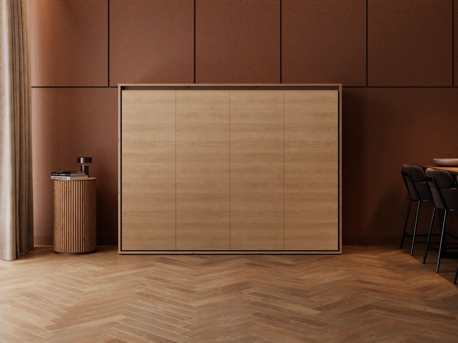 M2 skabsseng, lav model 160x200cm – farve Skab: Vild Eg, Front: Kejser Eg