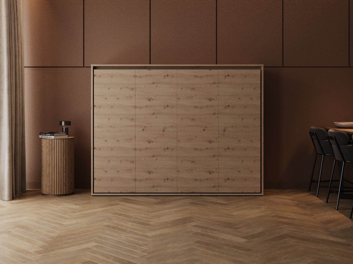 M2 skabsseng, lav model 160x200cm - farve Skab: Vild Eg, Front: Vild Eg