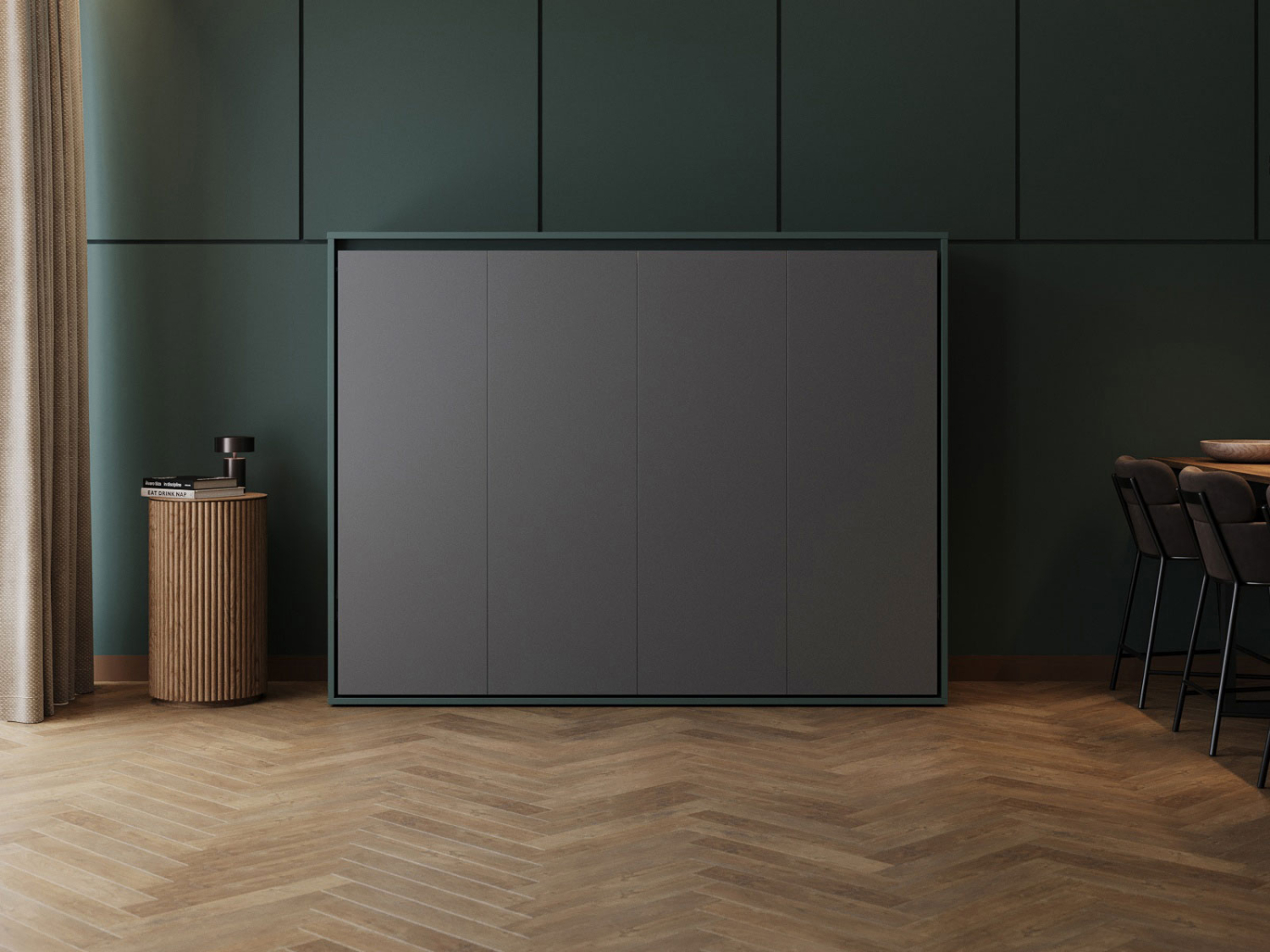 M2 skabsseng, lav model 160x200cm – farve Skab: Grøn, Front: Antracit
