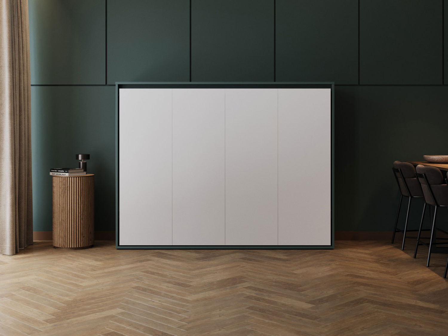 M2 skabsseng, lav model 160x200cm – farve Skab: Grøn, Front: Hvid
