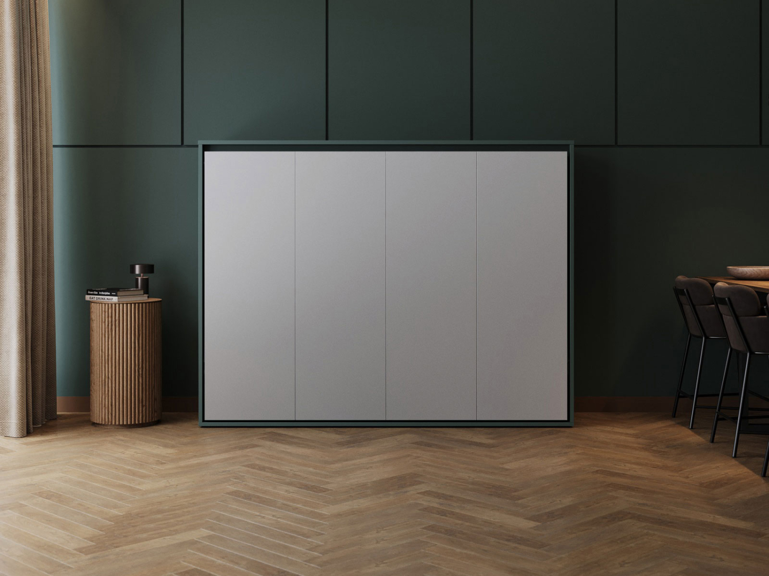 M2 skabsseng, lav model 160x200cm – farve Skab: Grøn, Front: Grå