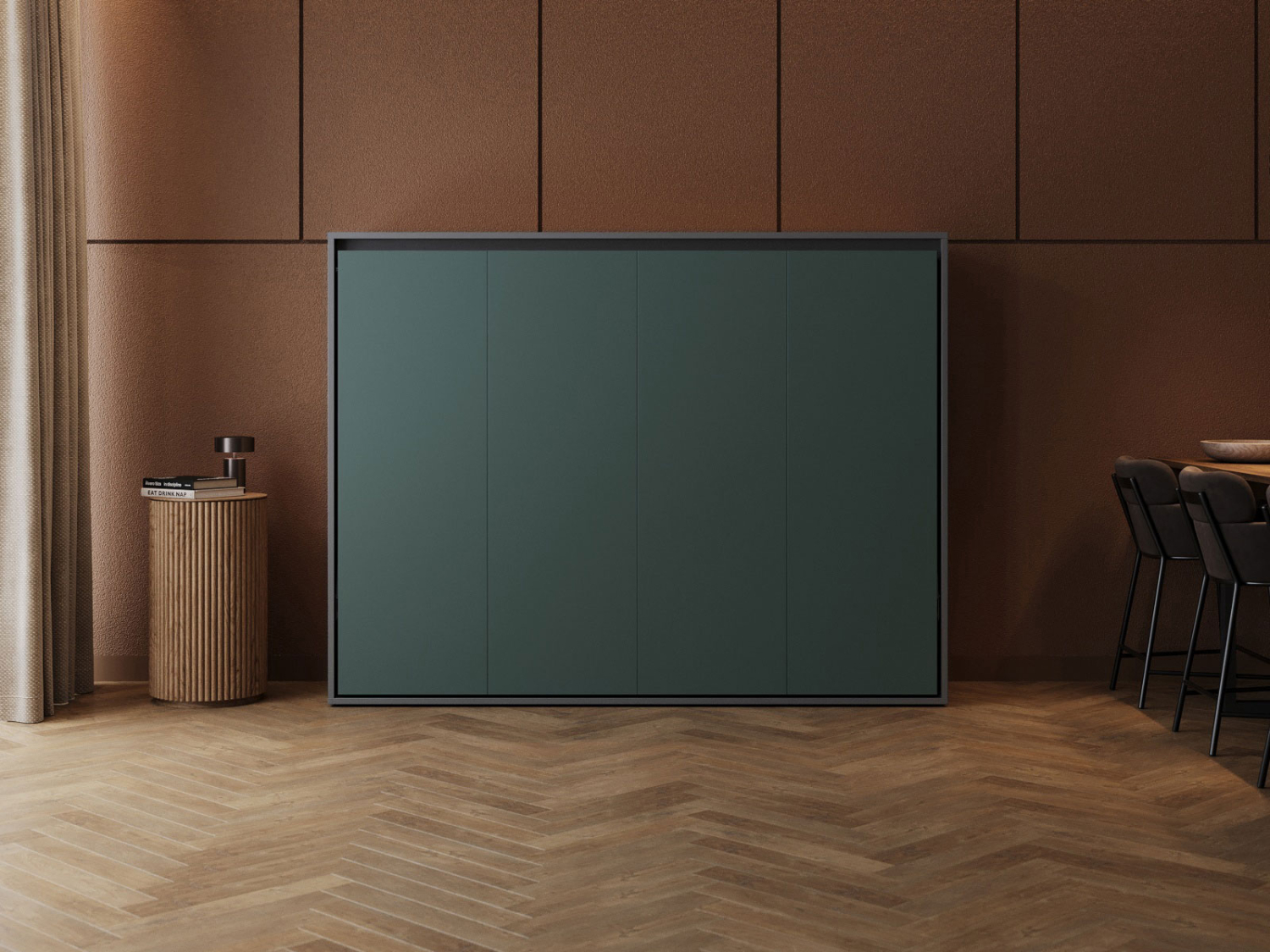 M2 skabsseng, lav model 160x200cm - farve Skab: Antracit, Front: Grøn