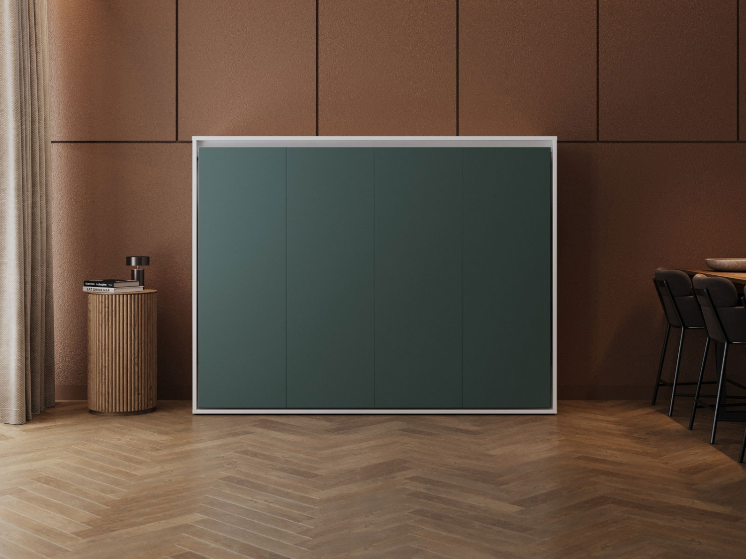 M2 Skabsseng Lav Model 160x200cm Farve Skab: Hvid Front: Grøn