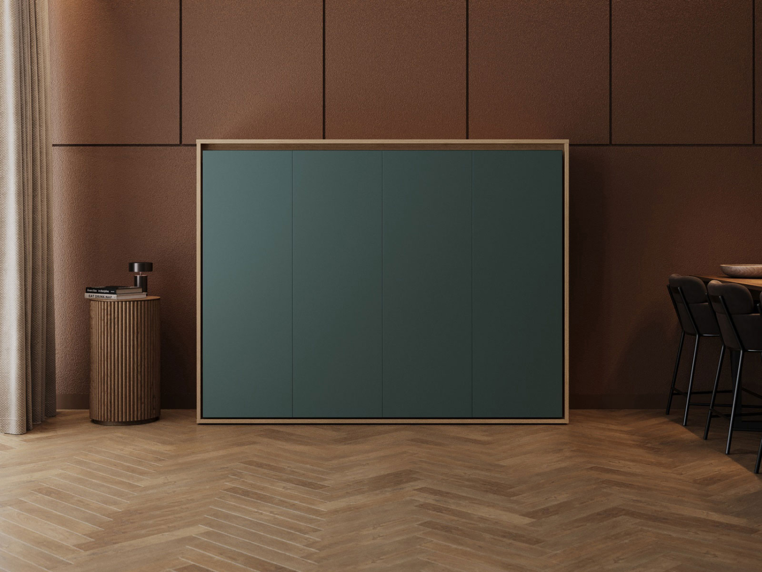 M2 skabsseng, lav model 160x200cm - farve Skab: Kejser eg, Front: Grøn