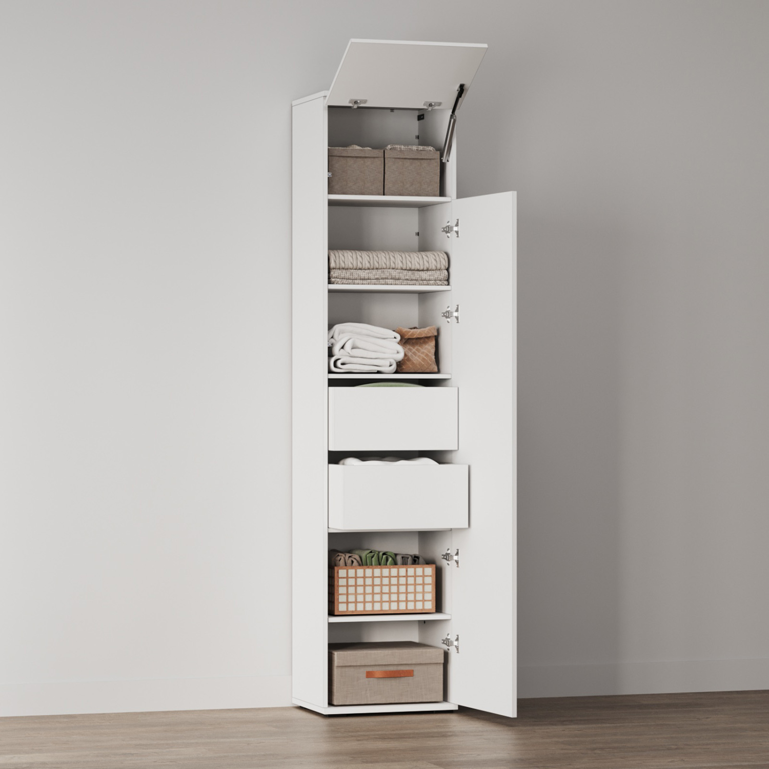 M1 skab, høj model, 50cm - farve Skab: Hvid, Front: Hvid