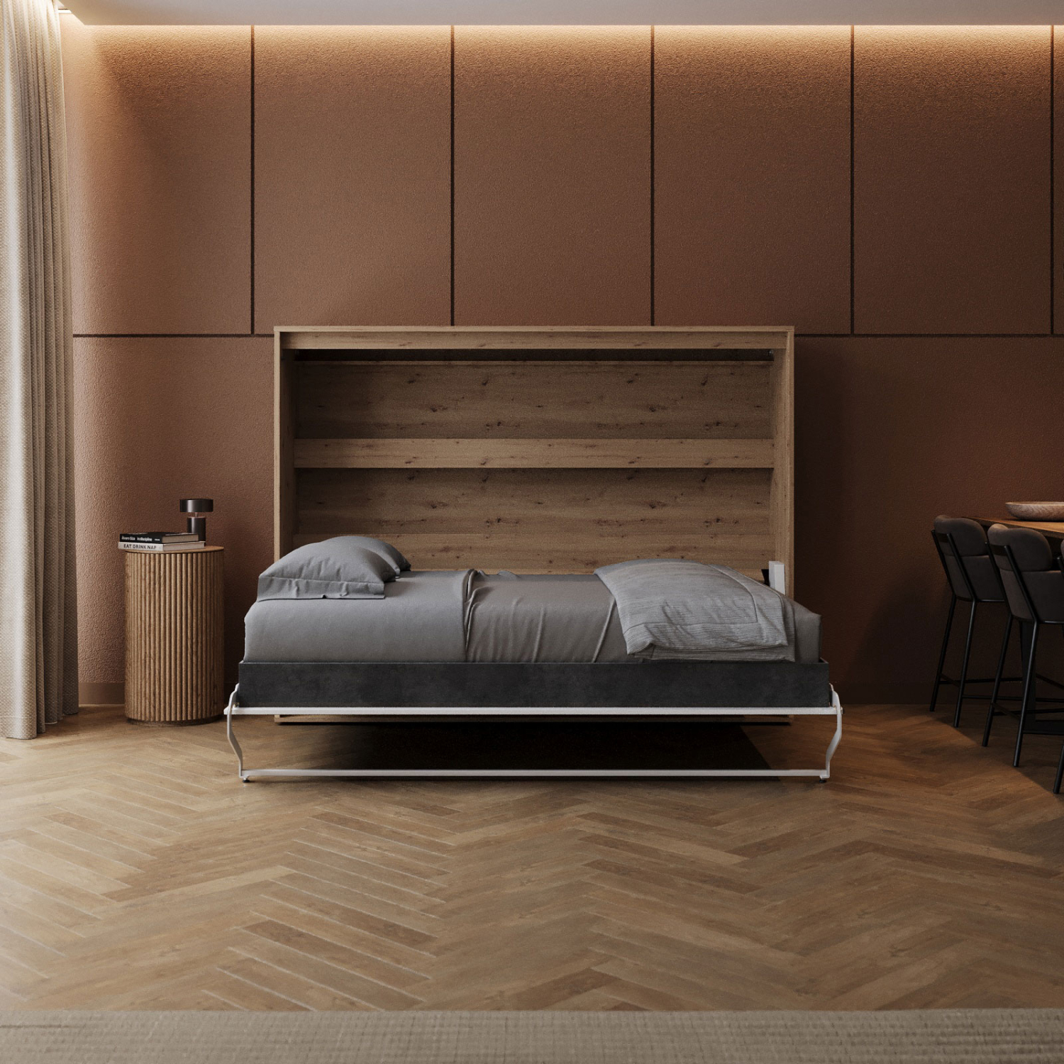 M2 skabsseng, lav model 160x200cm - farve Skab: Vild Eg, Front: Hvid