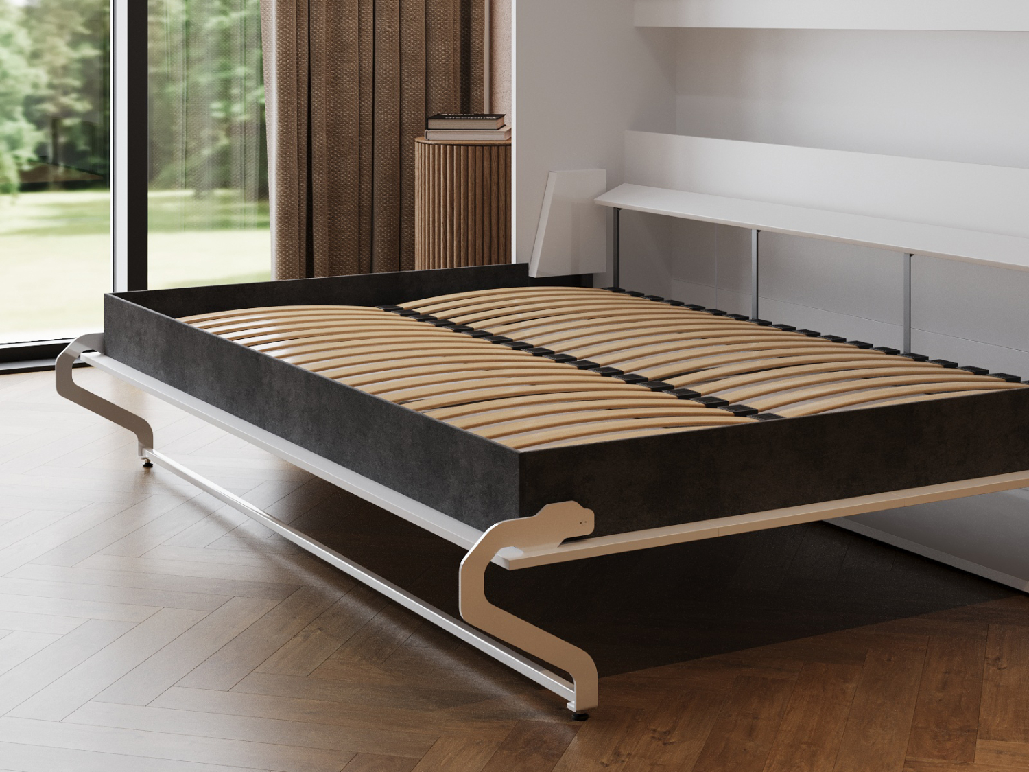 M2 skabsseng, lav model 160x200cm - farve Skab: Hvid, Front: Antracit