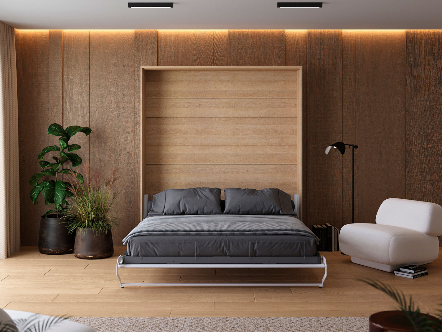 M1 skabsseng, høj model 180x200cm - farve Skab: Kejser eg, Front: Hvid